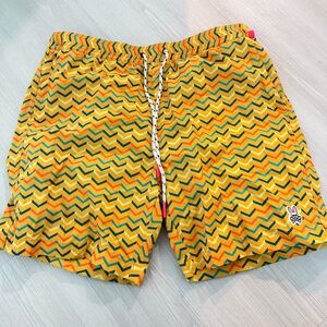 Psycho Bunny Yellow and Green Zigzag Swim Trunks